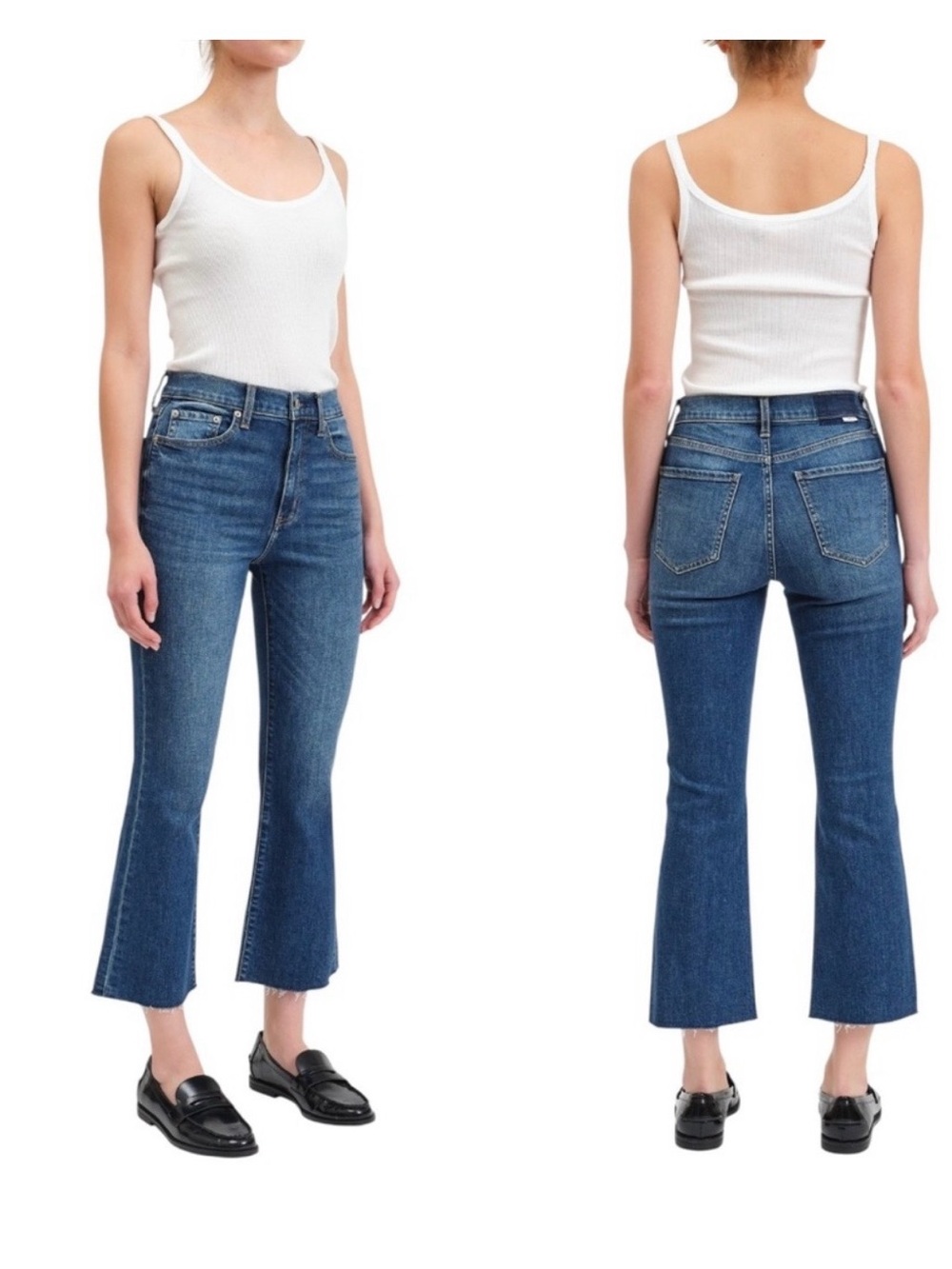 Daze Shy Girl High Rise Crop Flare Medium Wash Premium Denim Stretch Size 29